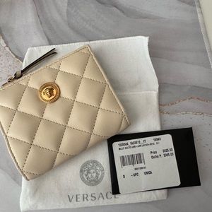 Versace Cream Quilted Wallet with Gold Emblem
